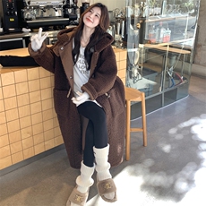 棕色oversize羊羔毛外套女2024冬新款慵懒风宽松加厚皮毛一体大衣，女装皮草，2C272