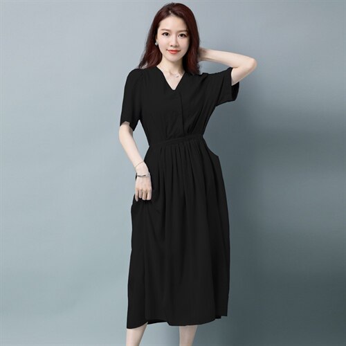 板酷2026夏装新款时尚短袖连衣裙大摆捏褶系带B635，女装连衣裙，板酷