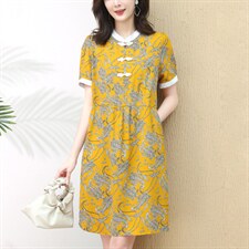 2022年夏季时尚有范潮流白立领盘扣舒适透气连衣裙，女装连衣裙，梦芯尔