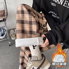 8XL-M特大码加厚毛呢料格子休闲裤宽松直筒长裤子男裤毛呢裤K946，男装休闲裤，电商D206-1