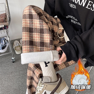 8XL-M 特大码加厚毛呢料格子休闲裤宽松直筒长裤子男裤毛呢裤K946图片