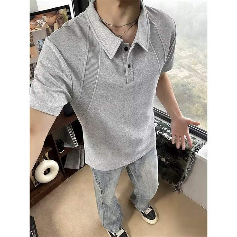 D202-P342026夏季新款解构拼接空气层短袖POLO衫，男装T恤，电商B323A