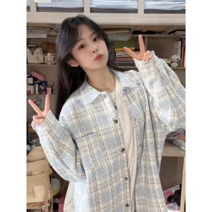 外套男女潮牌宽松休闲百搭夹克2026春秋新款格子衬衫WJK91图片