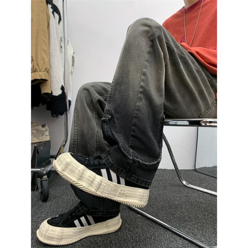 美式vibe渐变拼接直筒牛仔裤男女春秋小众设计感显瘦阔腿裤-N7002,男装牛仔裤,星座601-2