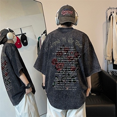 xz605-dsx130-特批30控492026春季新款字母玫瑰印花水洗短袖T恤，男装T恤，星座605(原A050)