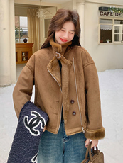 新款颗粒绒皮草外套女短款加厚麂皮绒保暖夹克羊羔毛大衣冬季，女装皮草，纯色衣恋