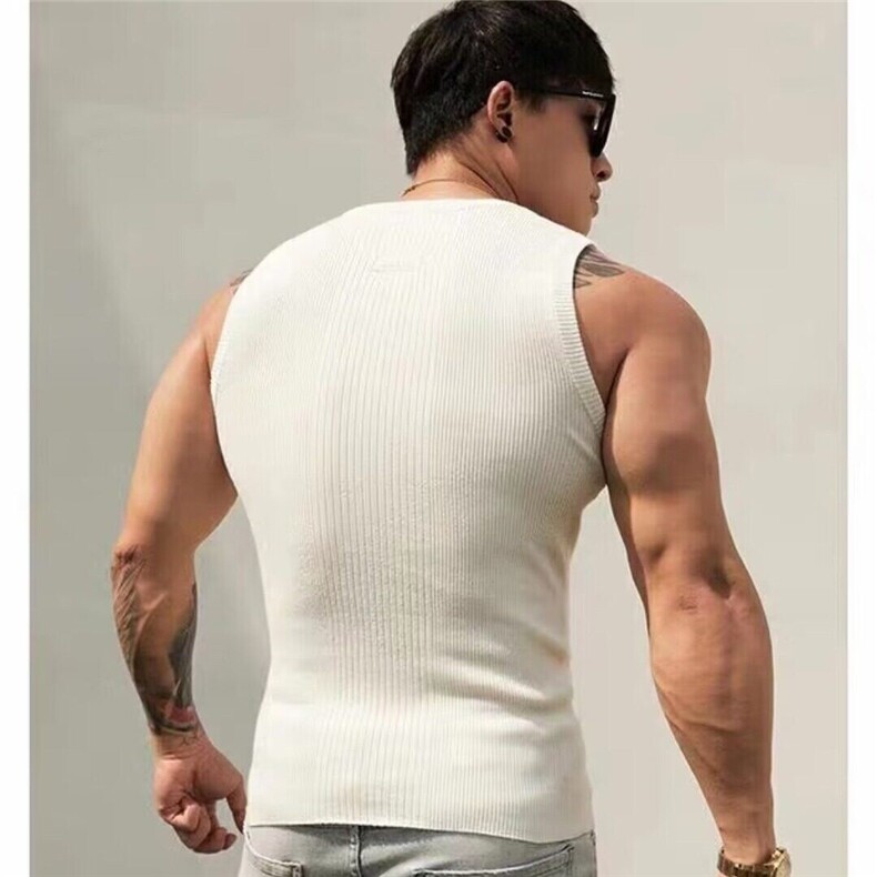 夏慵懒风休闲宽松坑条无袖T恤汗背心男纯色坎肩上衣内搭BX118P30,男装T恤,电商D256-2(原A064-2)