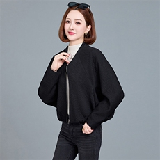 蝙蝠袖短款棒球服外套女2024秋季新款小个子宽松休闲百搭夹克上衣，女装短外套，魅影