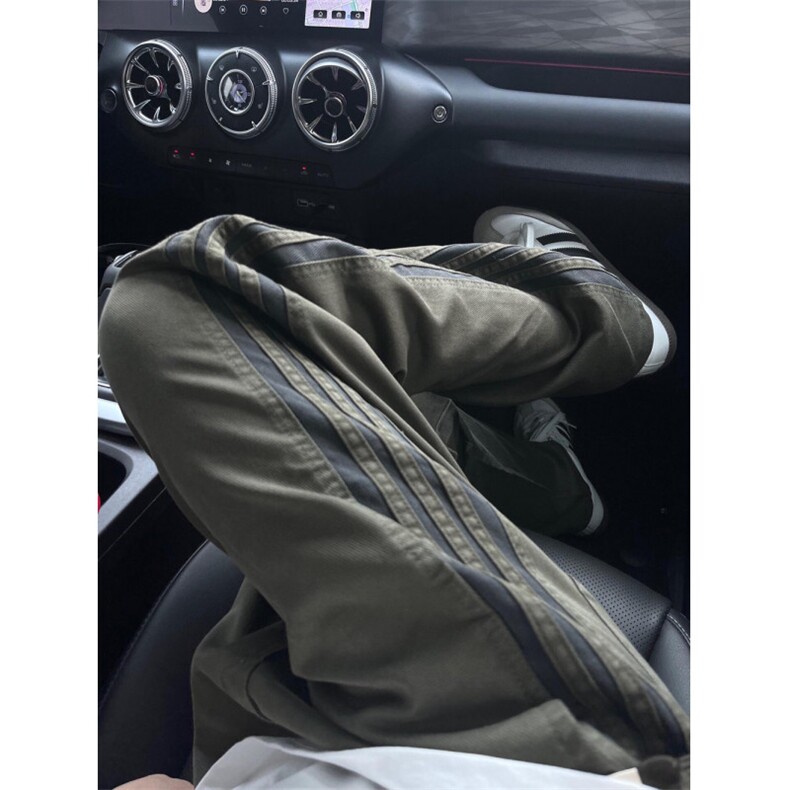 f2ocus裤子男夏季薄款三条杠美式复古工装裤条纹休闲裤图片
