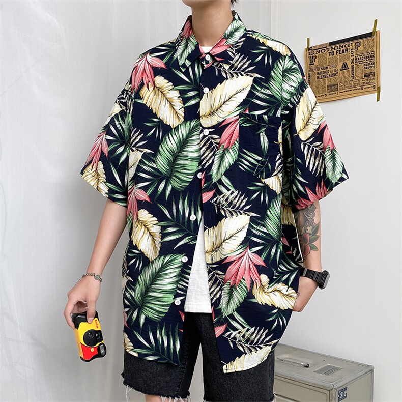 夏季男衬衫沙滩透气宽松港风青年花色衬衫TZ001-1-P25,男装衬衫,电商A128
