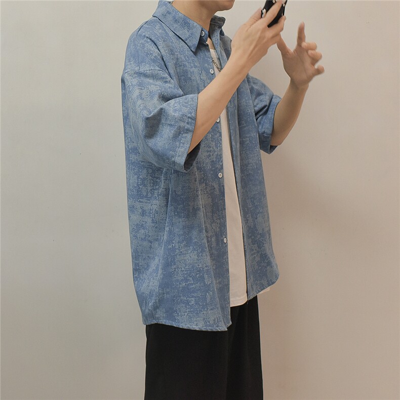 厚款牛仔衬衫花色五分袖衬衣男KD582-P65,男装T恤,电商D312-1