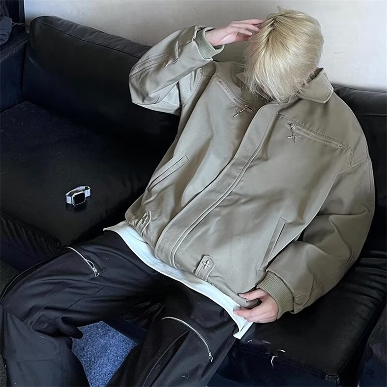 春秋新款美式拉链夹克男新潮工装风ins潮牌宽松休闲外套WM80-P58,男装夹克,星座1109-3