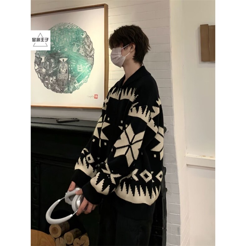 网现货 针织衫外套男士开衫毛衣男生潮牌休闲翻领夹克B47-P50图片