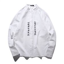 2021春秋季新款男装潮文字刺绣男士衬衣大码文艺范衬衫C03，男装衬衫，电商B277(原6028)