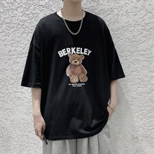 韩系简约小熊印花短袖T恤港风大码宽松男潮517A-1-T915-P28控38，男装T恤，星座517A-1