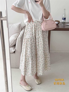 春秋阔版碎花日系裙时尚百搭图片