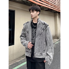 美式水洗垫肩短款拼接牛仔外套男做旧设计感夹克JK892-P72，男装工装外套，星座208-5