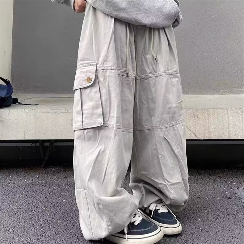 美式复古大口袋工装休闲裤男夏季新款宽松水洗百搭显瘦束脚长裤潮,男装工装外套,星座506A