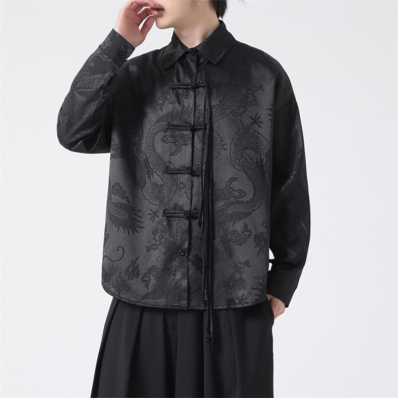 C8608 P65 无影墻 爆龙提花新中式风暗黑风唐装汉服衬衫盘扣图片