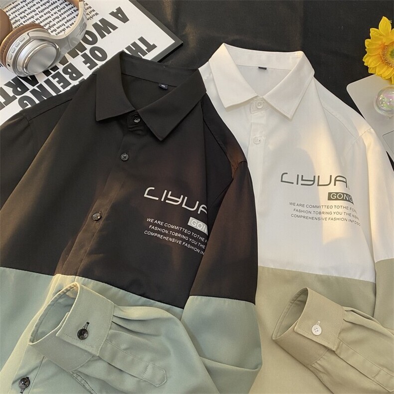 25年春季拼色衬衫长袖大码宽松落肩现货DS-C323-1-7710-特批38,男装衬衫,电商C323-1