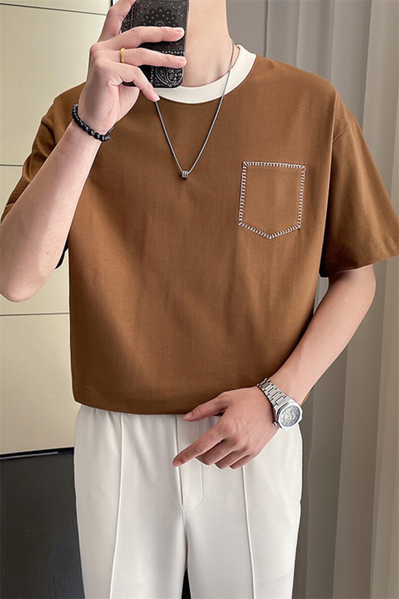 轻熟风~2025夏季拼色短袖T恤T2013/P45,男装T恤,电商B331
