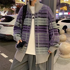 B235-P70美式复古撞色开衫毛衣男慵懒风宽松加厚保暖线衣外套，男装针织衫/毛衣，星座512-6