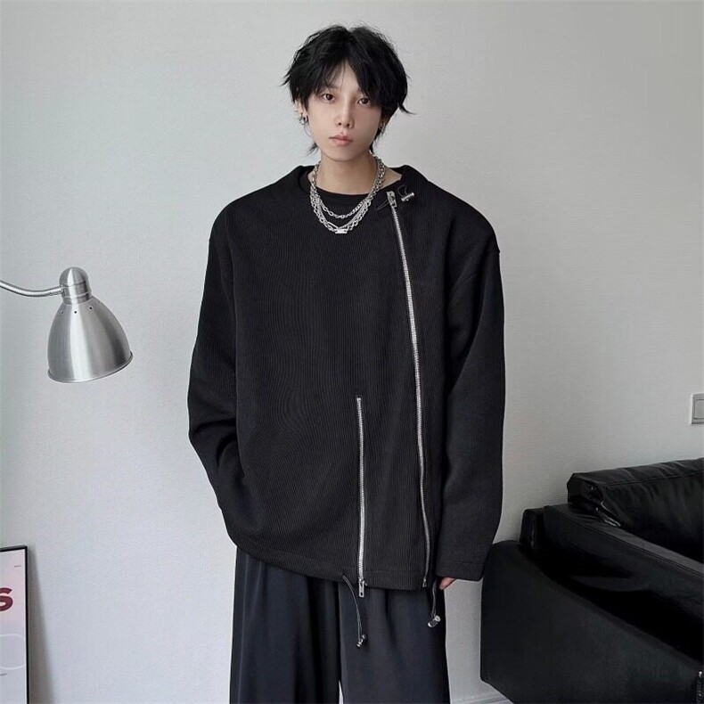 高街小众暗黑系不规则拉链卫衣男潮牌设计感宽松休闲冲锋上衣外套,男装卫衣,星座506A
