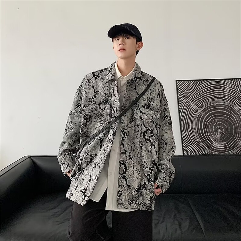 美式高街小众破坏风流苏花卉牛仔外套男水洗刺绣宽松M2313-P78图片