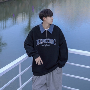 W676-P60 控78 50%棉50%聚酯纤维 半拉链牛仔领POLO衫卫衣男图片