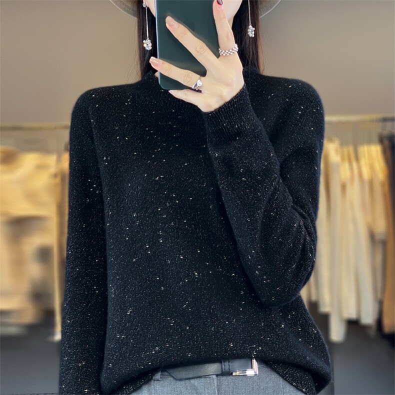 2024秋冬季新款半高领宽松外穿女短款套头羊毛毛衣,女装羊毛衫,昭美羊绒