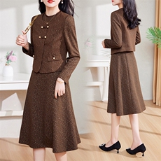 现货-新品】小西装外套+连衣裙2024年春装新款女士洋气两件套，女装套装/套裙，仁梯