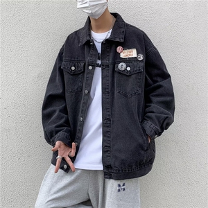 春秋新款日系复古徽章牛仔外套男潮牌美式街头青年休闲夹克上衣,欧美男生穿搭图片街头图片