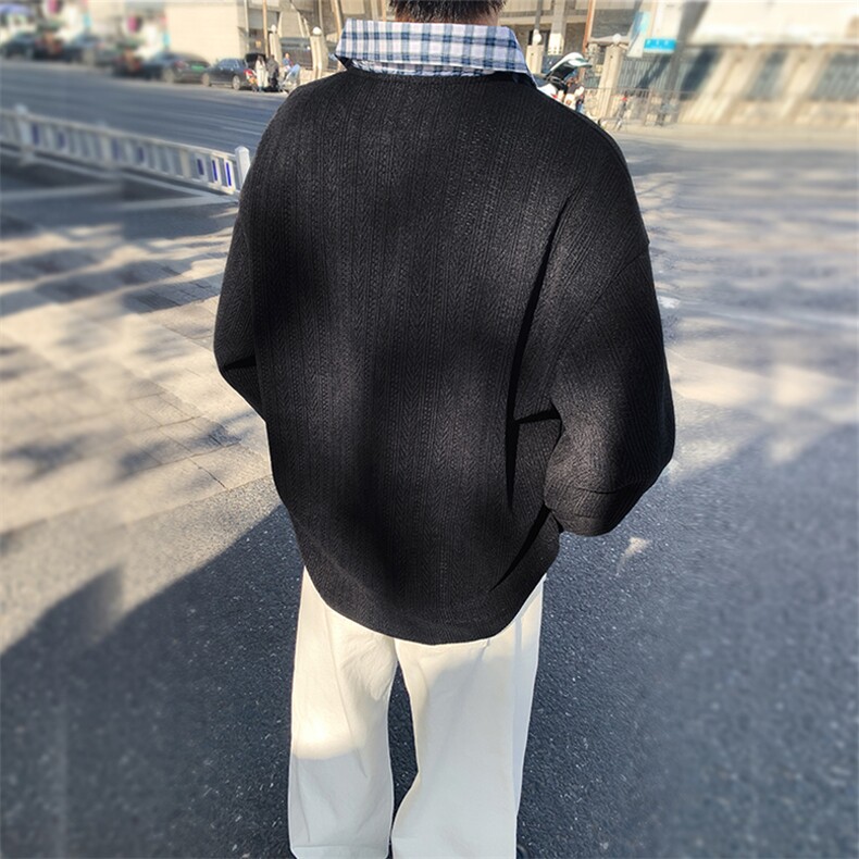 美式假两件格子翻领卫衣潮流宽松polo衫A161-MT-2602-P42,男装卫衣,电商A161