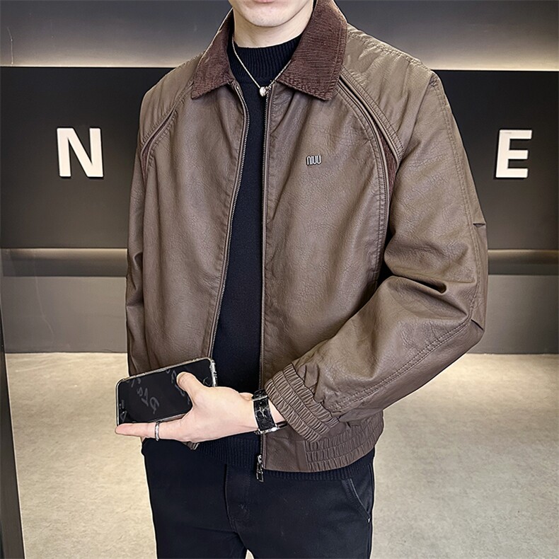 皮衣外套男2025秋季新款男装拼接夹克C317-JK515-P145,男装夹克,电商C317