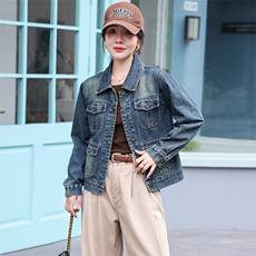 牛仔外套女早秋新款高级感复古牛仔帅气机车街头洋气小个子短外套，女装牛仔外套，江南女神