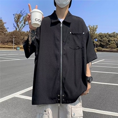衬衫春夏落肩拉链宽松纯色衬衣夹克上衣C409，男装衬衫，星座1116A-1（原606A）
