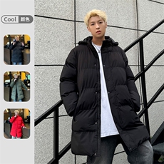 冬季新款长款纯色连帽加绒加厚棉衣加长款外套保暖MY8096P100，男装棉衣，电商A128