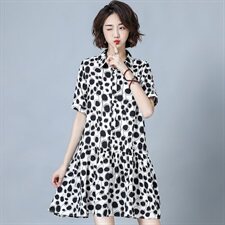中长款时尚潮流舒适连衣裙2025年夏季圆点短袖衬衣简约优雅，女装连衣裙，风姿绰