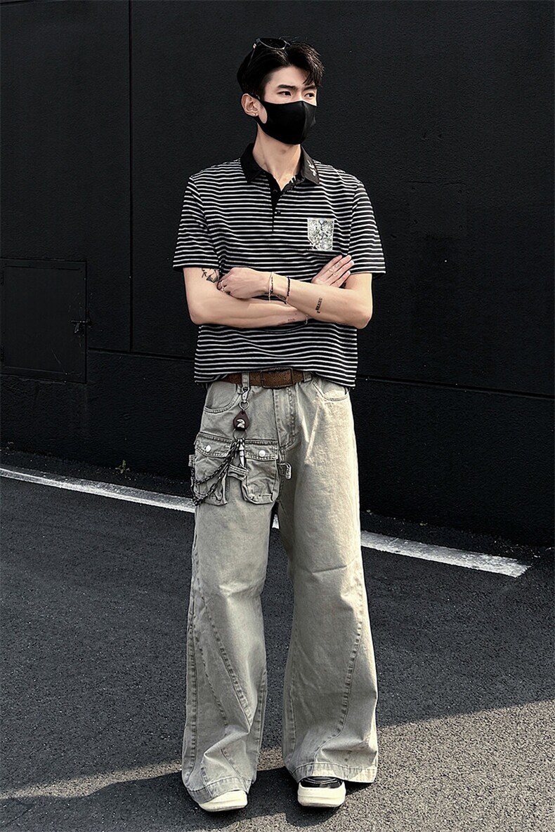 25夏新男高品质风条纹刺绣polo短袖T黑墙705-1-T003-P48无差价,男装Polo衫,星座705-1