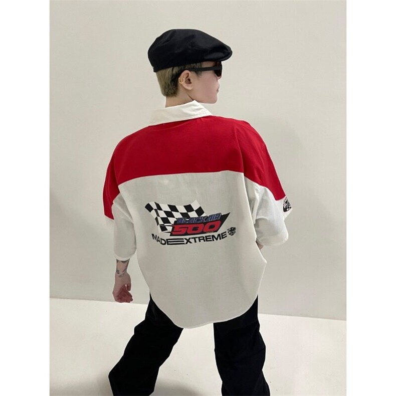 美式高街hiphop嘻哈赛车服短袖衬衫夏季潮牌机车POLO领短袖上衣,男装衬衫,星座506A