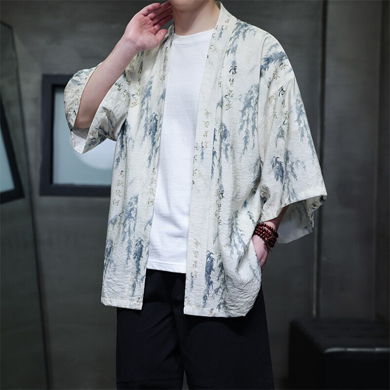 2025风时尚夏季宽松七分袖冰丝防晒衣柳叶短款披风889/特p40，男装风衣，星座815（原A203）