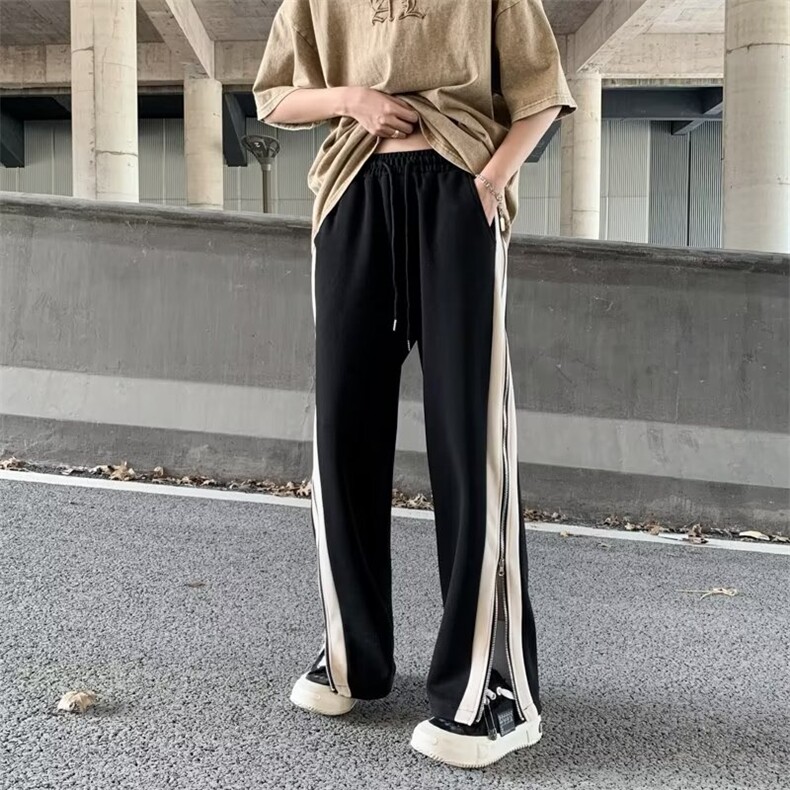 休闲裤男韩版拼色侧边拉链开衩高街2023春夏新款ins长裤K3553-P43,男装休闲裤,星座412-3