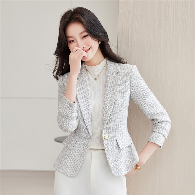 《档口现货》2026秋上新气质华夫格子通勤收腰西装小外套女,女装西装,苗苗