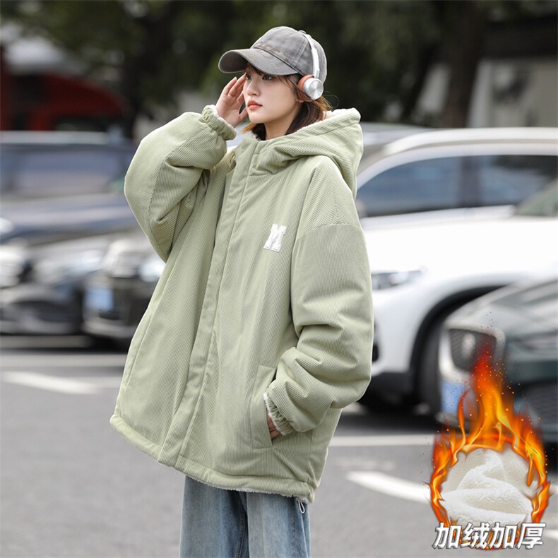 男女冬季灯芯绒羊羔绒两面穿保暖加厚连帽棉衣A406MY811P125,男装棉衣,星座309（原A406）