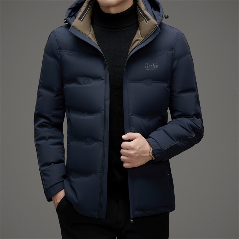 冬季加厚款羽绒服男可脱卸连帽工装外套商务休闲撞色通勤保暖男装,男装羽绒服,电商B212（原钱塘6029）