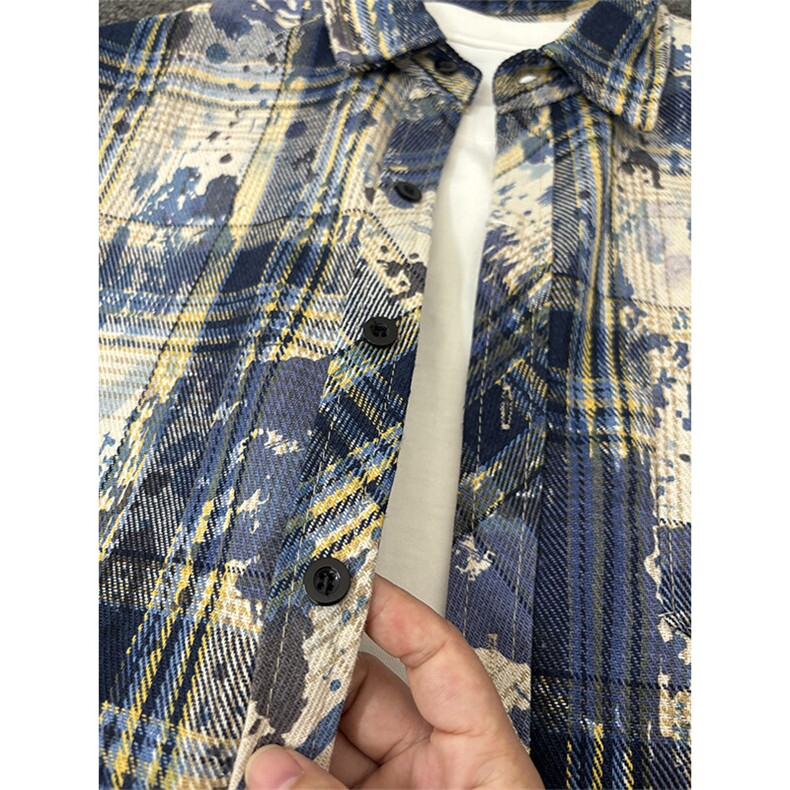 蓝色绿色扎染衬衫男春秋长袖美式复古衬衣外套CS3039NN特P38,男装衬衫,星座1007（原301D）