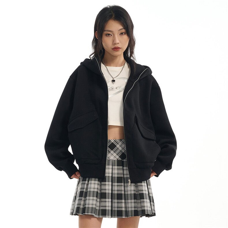华棉450克W9872-特P85连帽开衫卫衣男女同款美式短款开衫夹克外套,男装夹克,电商D310B