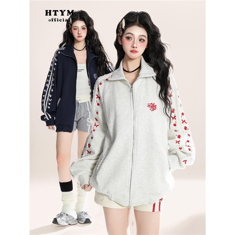 1506-1/GA2730/P63小花刺绣立领卫衣开衫男女新款，男装卫衣，星座1506A