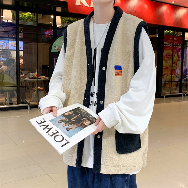 港风颗粒绒羊羔毛加厚秋冬背心棉马甲工装无袖夹克外套W1541-P43,男装夹克,星座512-2