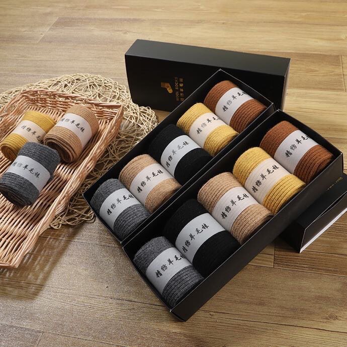 时尚男士保暖抗菌羊毛袜宽条纹设计五双装礼盒多色可选，袜子，三权袜业